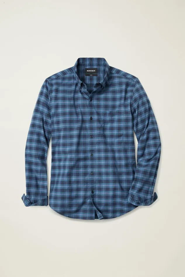 Men Business Casual Shirts Bonobos Everyday Shirt Bright Navy Plaid