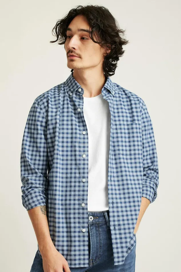 Men Business Casual Shirts Bonobos Everyday Shirt Denim Blue Gingham