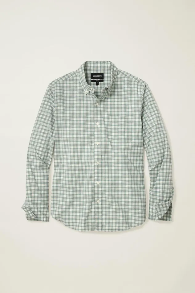 Men Business Casual Shirts Bonobos Everyday Shirt Heather Green Plaid
