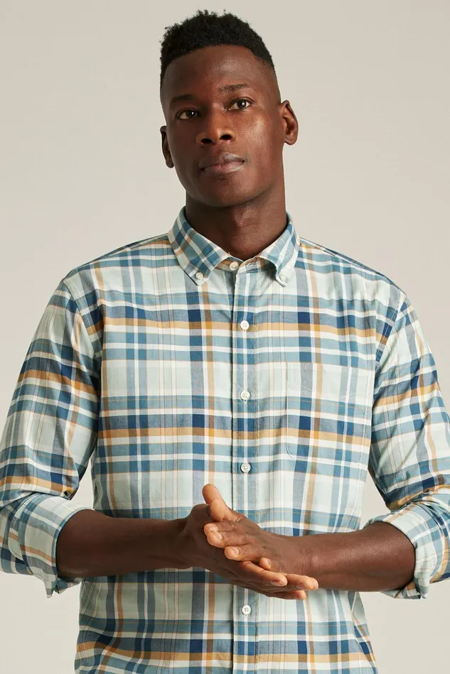 Men Business Casual Shirts Bonobos Everyday Shirt Navy Brown Providence Plaid
