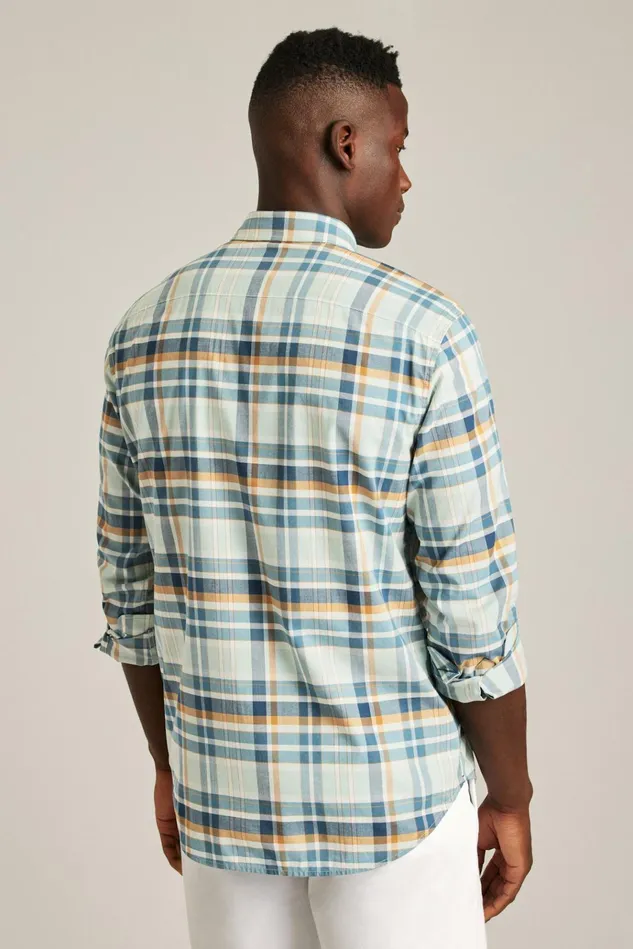 Men Business Casual Shirts Bonobos Everyday Shirt Navy Brown Providence Plaid