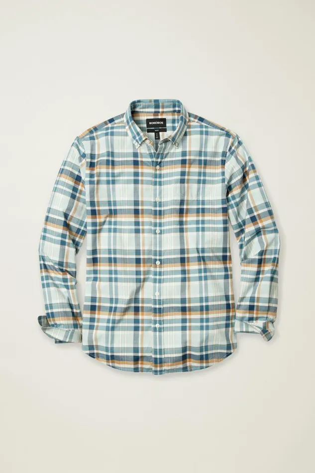 Men Business Casual Shirts Bonobos Everyday Shirt Navy Brown Providence Plaid