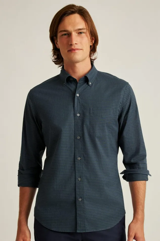 Men Business Casual Shirts Bonobos Everyday Shirt Navy Green Gingham