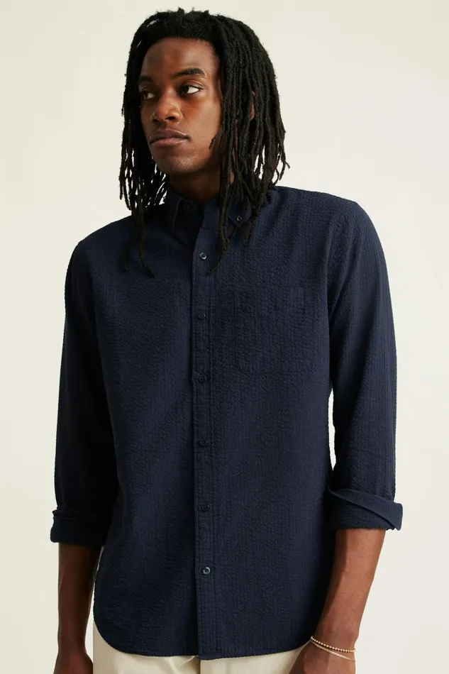 Men Business Casual Shirts Bonobos Everyday Shirt Navy Seersucker