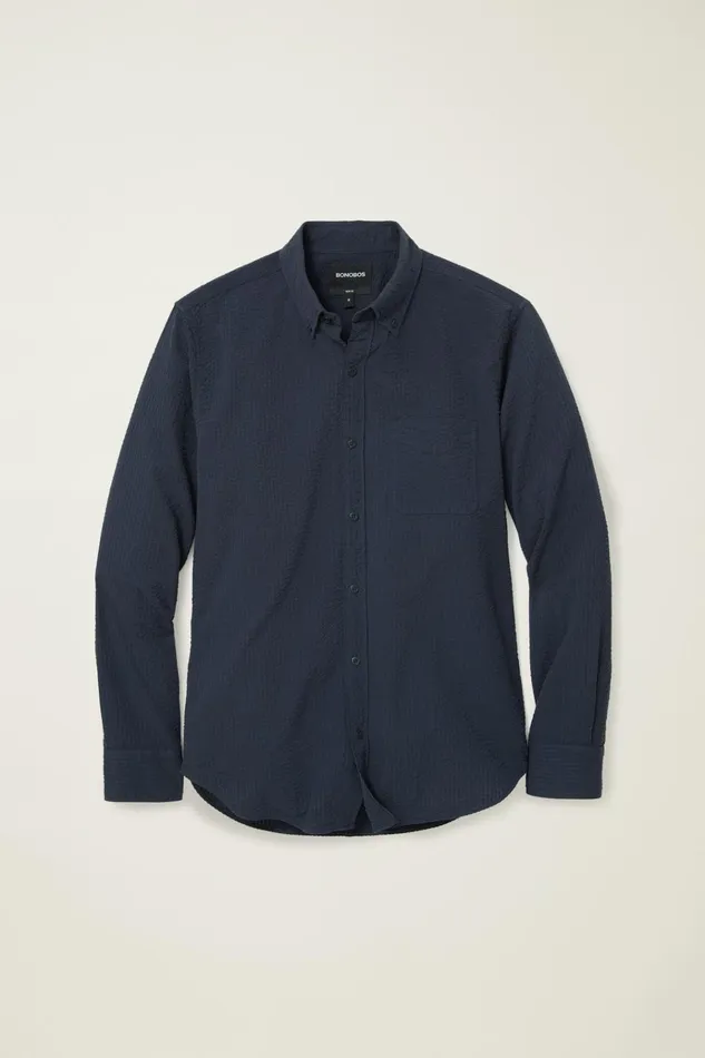 Men Business Casual Shirts Bonobos Everyday Shirt Navy Seersucker