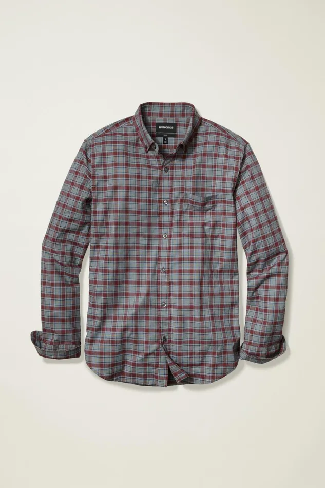 Men Business Casual Shirts Bonobos Everyday Shirt Pomegranate Plaid