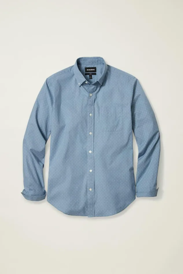Men Business Casual Shirts Bonobos Everyday Shirt Smoke Green Pond Dot