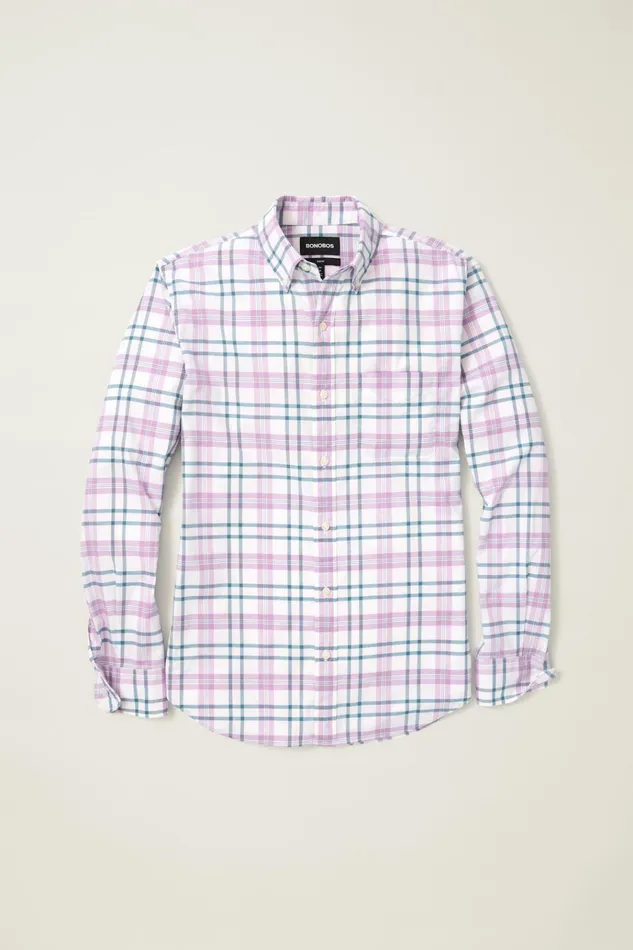 Men Business Casual Shirts Bonobos Everyday Shirt White Lilac Hutchinson Plaid