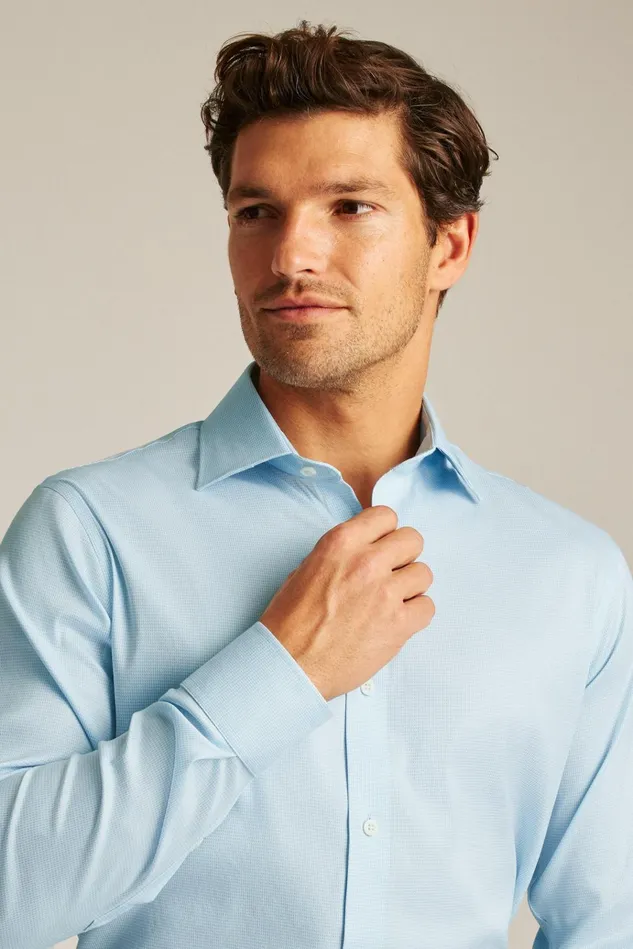 Men Business Casual Shirts Bonobos Jetsetter Stretch Dress Shirt Azure Blue Micro Houndstooth