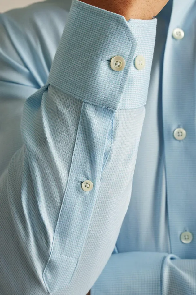 Men Business Casual Shirts Bonobos Jetsetter Stretch Dress Shirt Azure Blue Micro Houndstooth