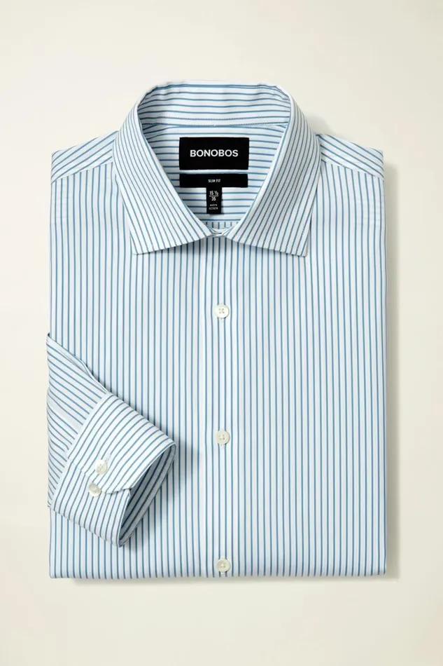 Men Business Casual Shirts Bonobos Jetsetter Stretch Dress Shirt Blue Classic Stripe