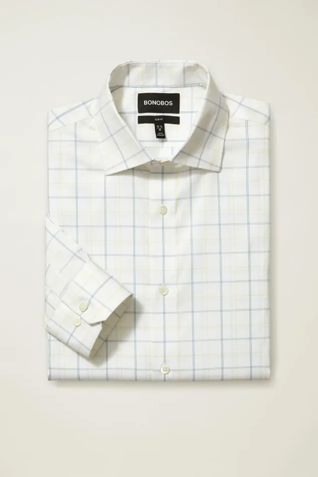 Men Business Casual Shirts Bonobos Jetsetter Stretch Dress Shirt Blue Yellow Windowpane