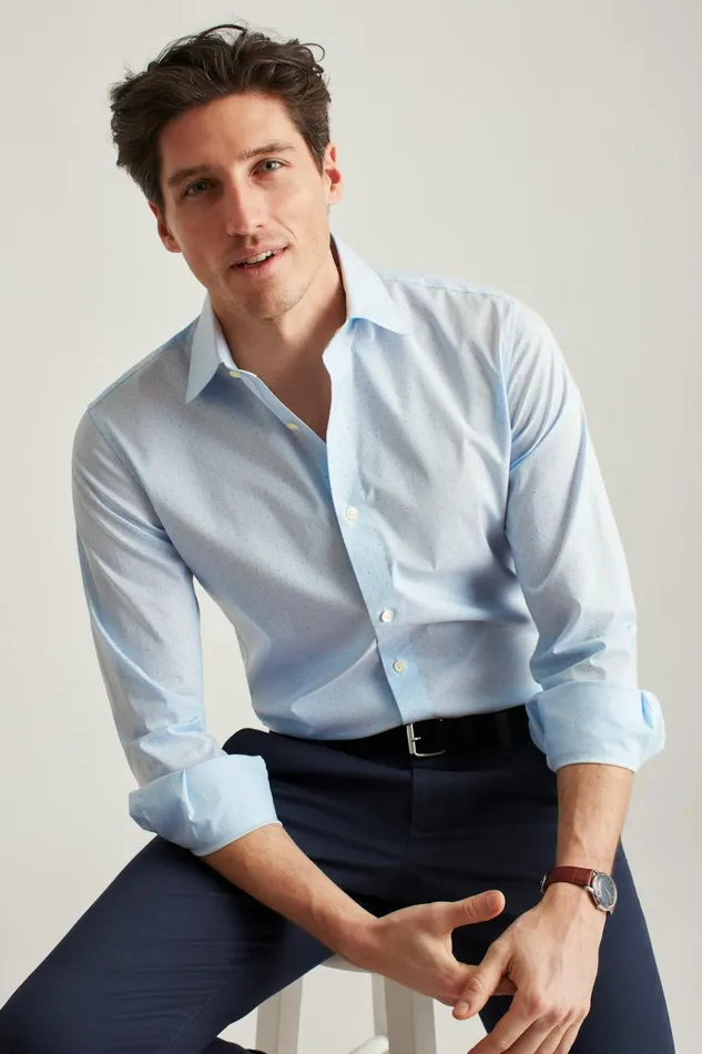 Men Business Casual Shirts Bonobos Jetsetter Stretch Dress Shirt Cannes Blue Dot