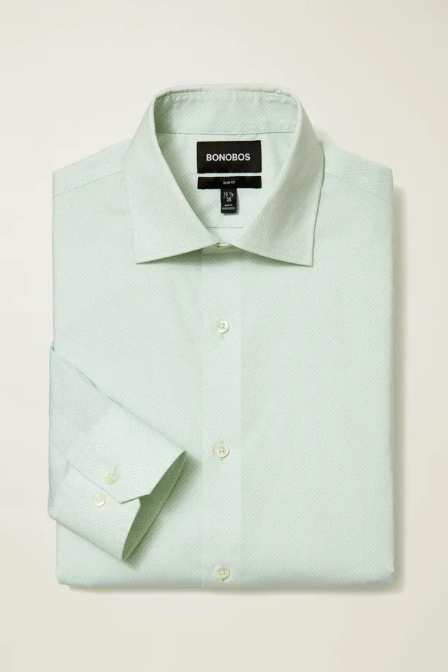 Men Business Casual Shirts Bonobos Jetsetter Stretch Dress Shirt English Ivy Green Geo