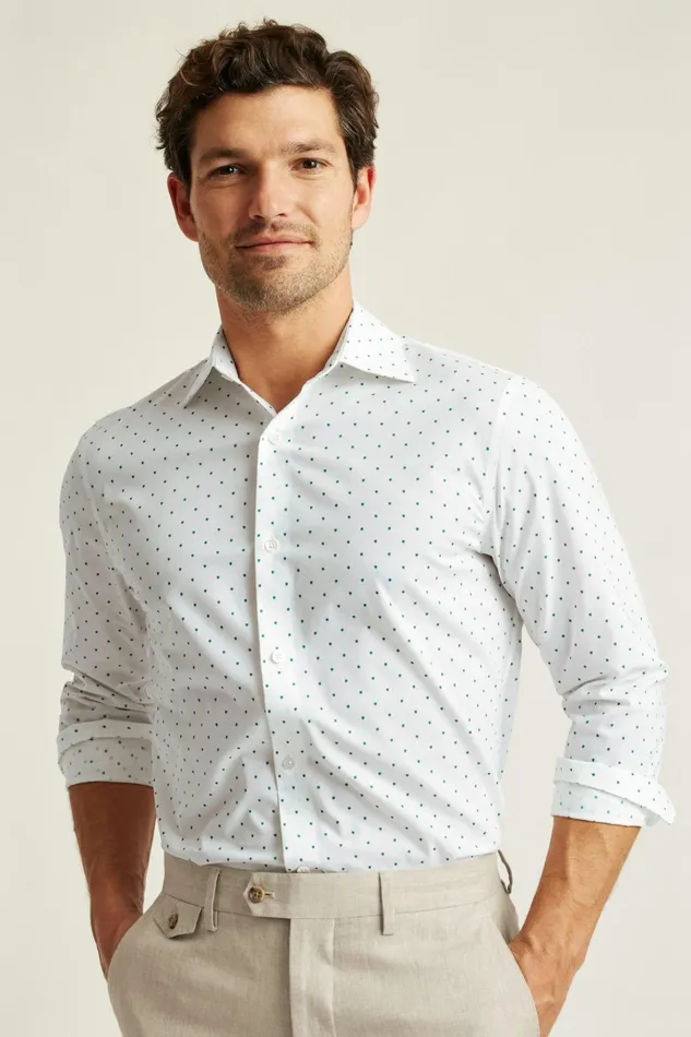 Men Business Casual Shirts Bonobos Jetsetter Stretch Dress Shirt Green Micro Clovers
