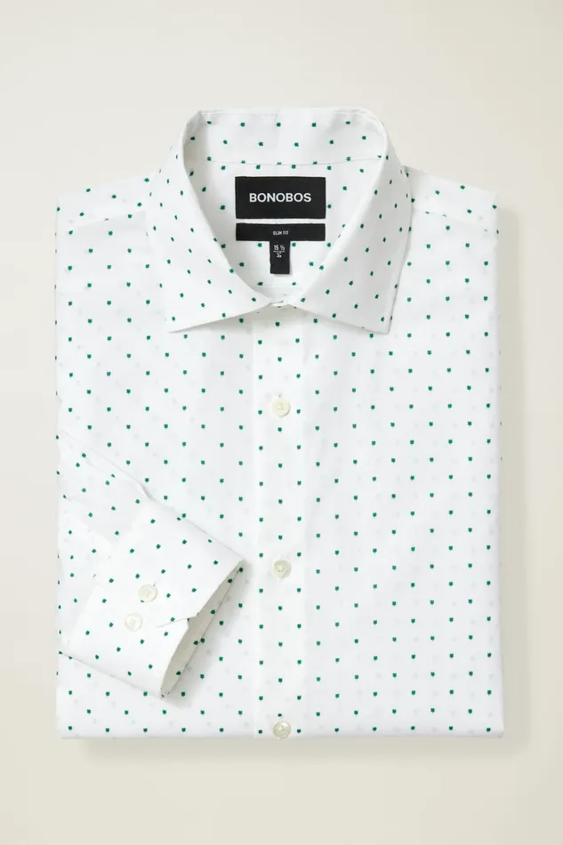 Men Business Casual Shirts Bonobos Jetsetter Stretch Dress Shirt Green Micro Clovers