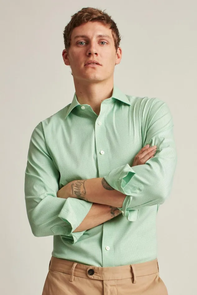Men Business Casual Shirts Bonobos Jetsetter Stretch Dress Shirt Green Mini Gingham