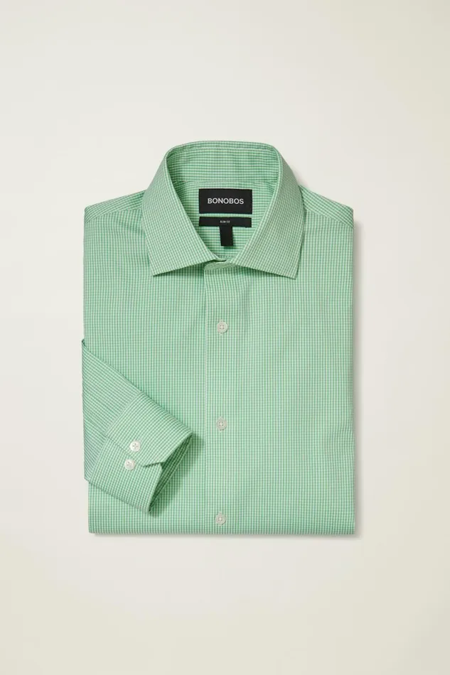Men Business Casual Shirts Bonobos Jetsetter Stretch Dress Shirt Green Mini Gingham