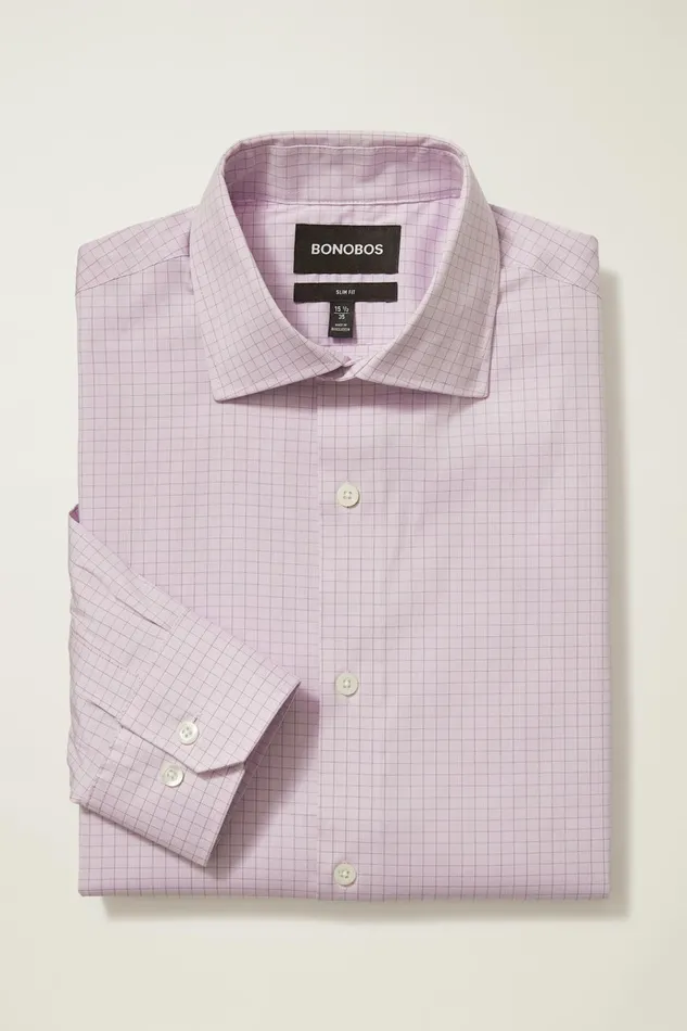 Men Business Casual Shirts Bonobos Jetsetter Stretch Dress Shirt Lavender Tattersall