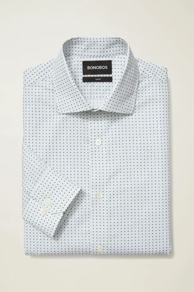 Men Business Casual Shirts Bonobos Jetsetter Stretch Dress Shirt Navy Geo