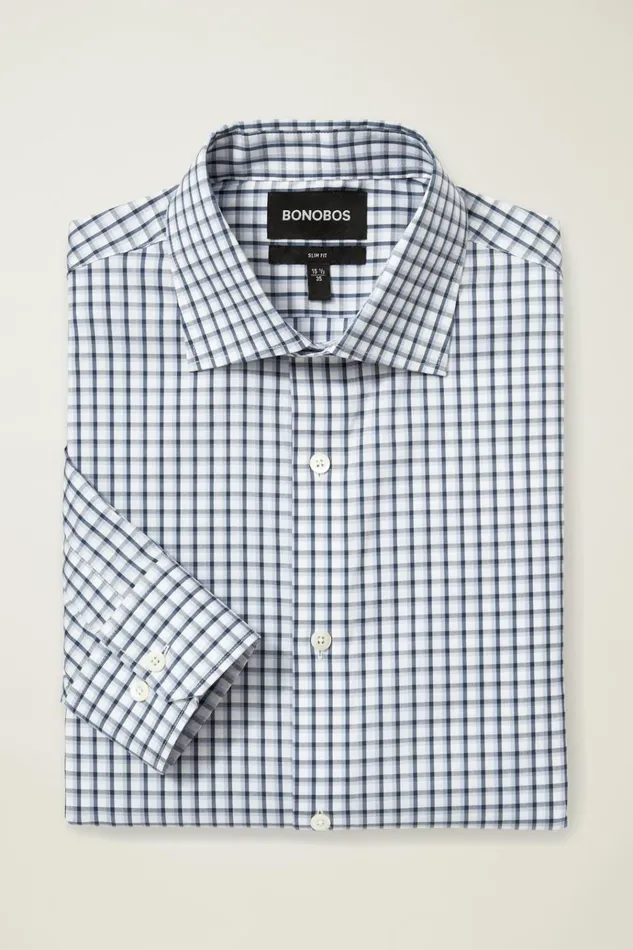 Men Business Casual Shirts Bonobos Jetsetter Stretch Dress Shirt Navy Lilac Check