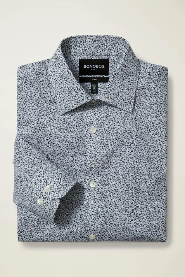Men Business Casual Shirts Bonobos Jetsetter Stretch Dress Shirt Navy New Floral