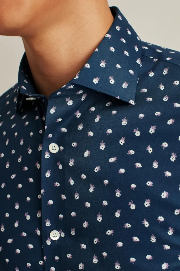 Men Business Casual Shirts Bonobos Jetsetter Stretch Dress Shirt Navy Peony Toss