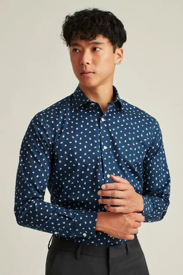 Men Business Casual Shirts Bonobos Jetsetter Stretch Dress Shirt Navy Peony Toss