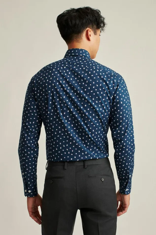 Men Business Casual Shirts Bonobos Jetsetter Stretch Dress Shirt Navy Peony Toss