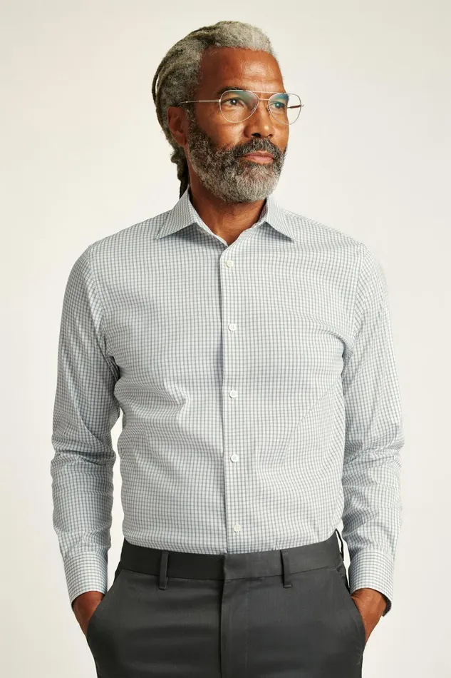 Men Business Casual Shirts Bonobos Jetsetter Stretch Dress Shirt Olive Micro Windowpane
