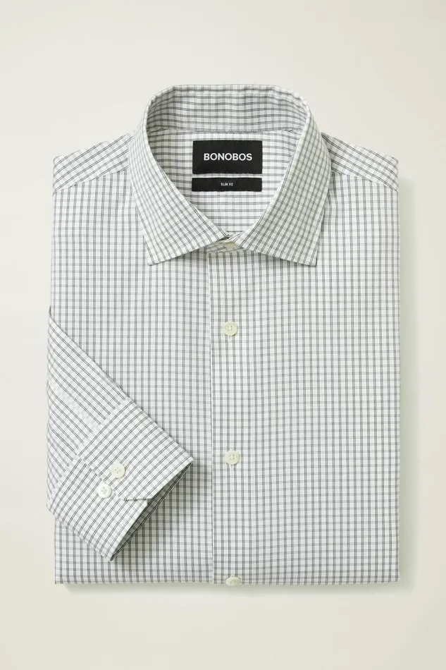 Men Business Casual Shirts Bonobos Jetsetter Stretch Dress Shirt Olive Micro Windowpane