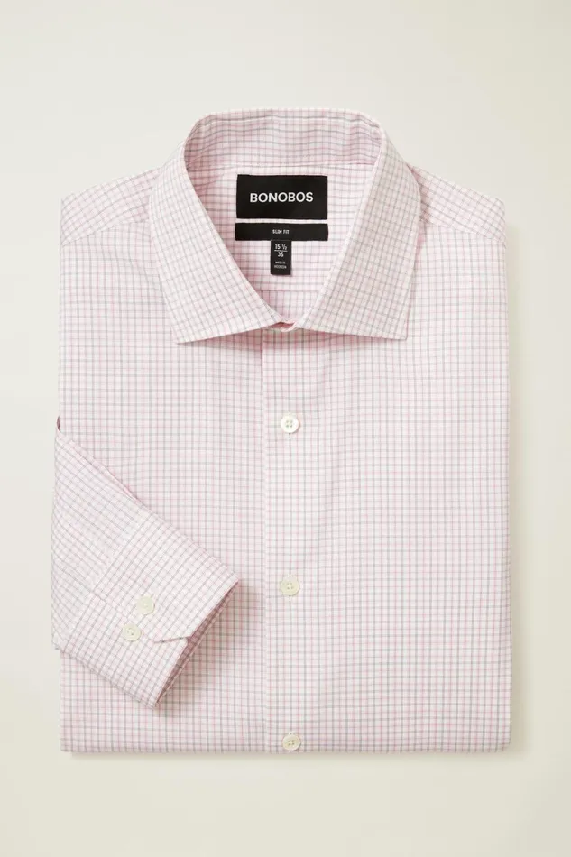 Men Business Casual Shirts Bonobos Jetsetter Stretch Dress Shirt Pink And White Plaid