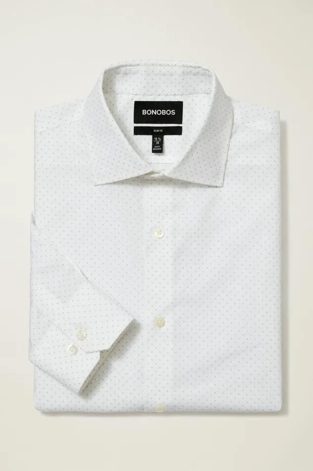 Men Business Casual Shirts Bonobos Jetsetter Stretch Dress Shirt White And Blue Micro Dot