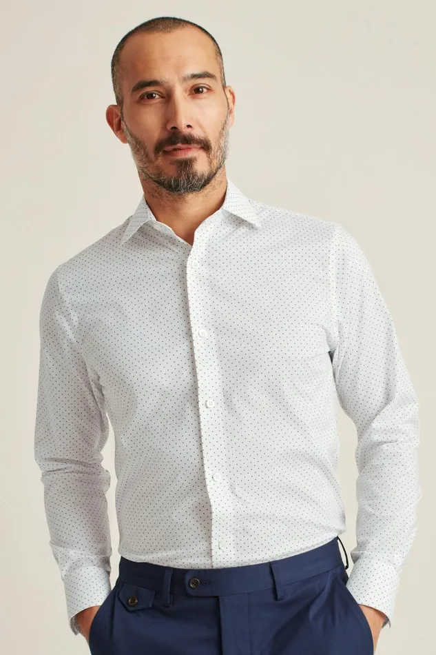 Men Business Casual Shirts Bonobos Jetsetter Stretch Dress Shirt White Navy Dot