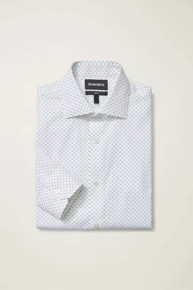 Men Business Casual Shirts Bonobos Jetsetter Stretch Dress Shirt White Navy Dot