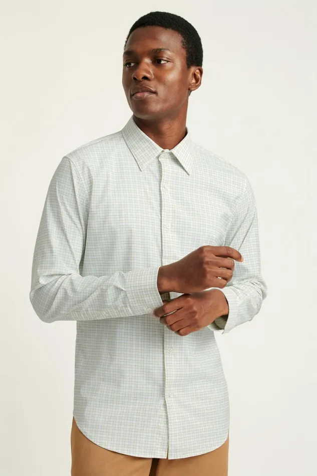 Men Business Casual Shirts Bonobos Tech Button Down Shirt Blue Daffodil Plaid
