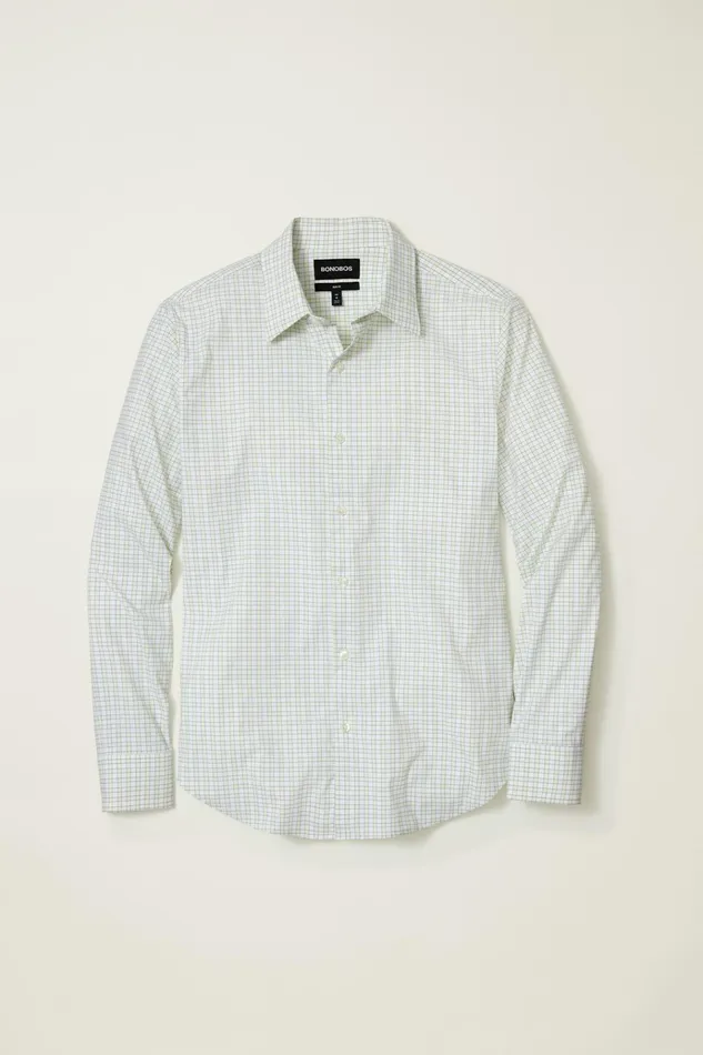 Men Business Casual Shirts Bonobos Tech Button Down Shirt Blue Daffodil Plaid