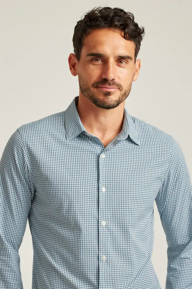 Men Business Casual Shirts Bonobos Tech Button Down Shirt Blue Hughes Check