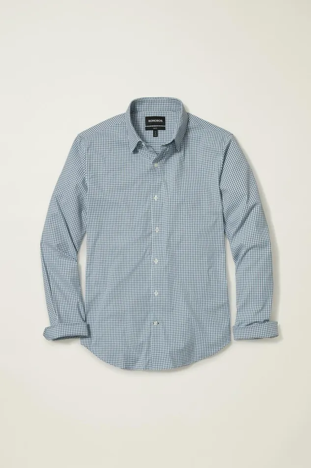 Men Business Casual Shirts Bonobos Tech Button Down Shirt Blue Hughes Check