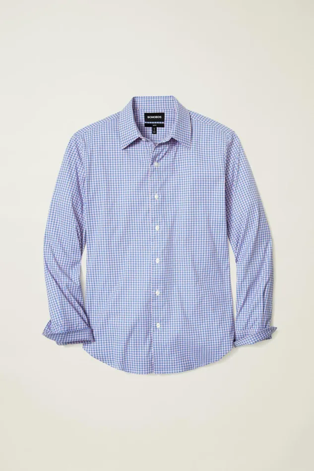 Men Business Casual Shirts Bonobos Tech Button Down Shirt Blue Rose Mini Gingham