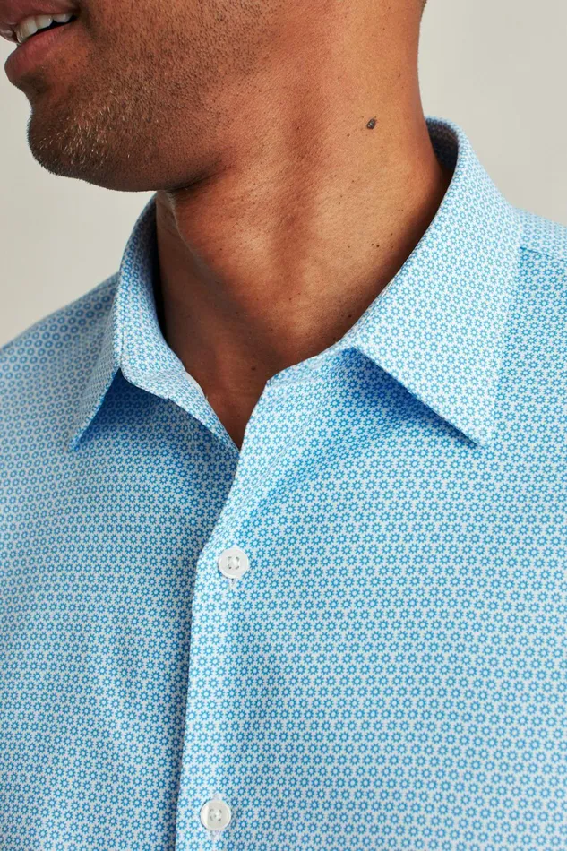 Men Business Casual Shirts Bonobos Tech Button Down Shirt Blue Sunburst Geo