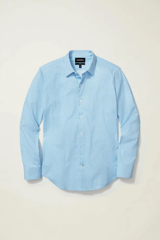 Men Business Casual Shirts Bonobos Tech Button Down Shirt Blue Sunburst Geo