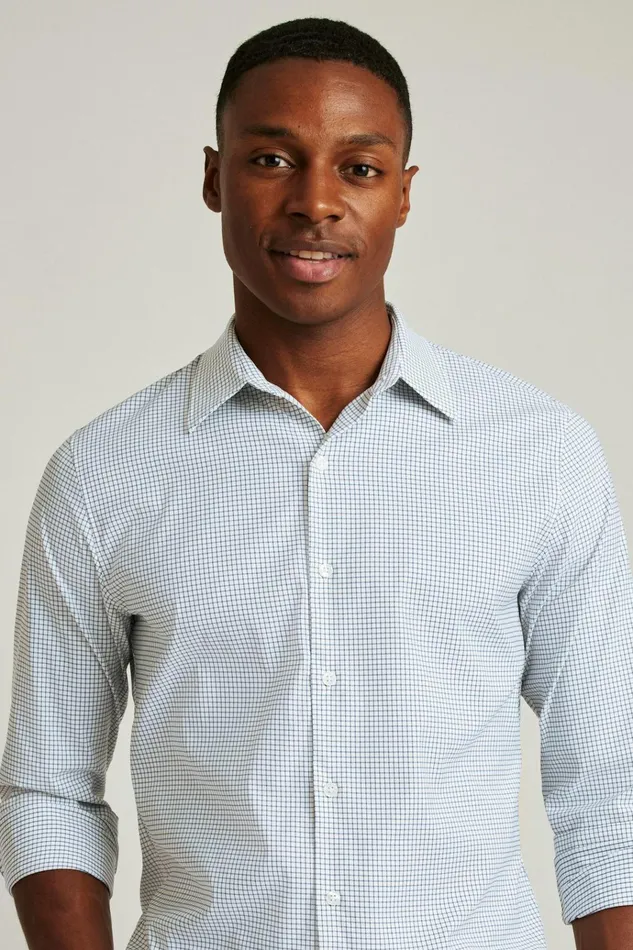 Men Business Casual Shirts Bonobos Tech Button Down Shirt Blue White Grid Check