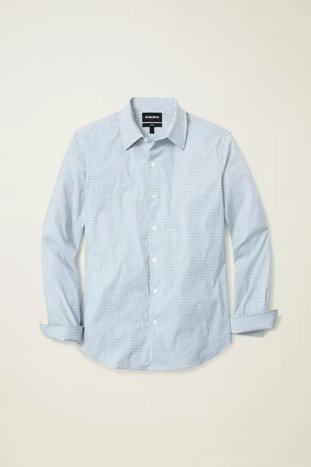 Men Business Casual Shirts Bonobos Tech Button Down Shirt Blue White Grid Check