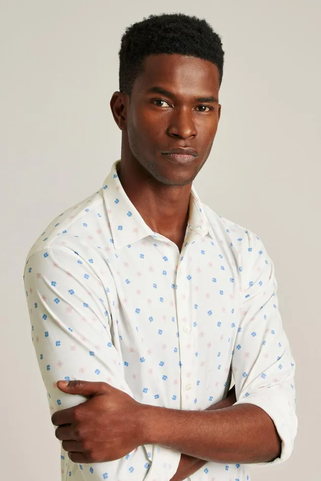 Men Business Casual Shirts Bonobos Tech Button Down Shirt Cornflower Blue Rose Floral