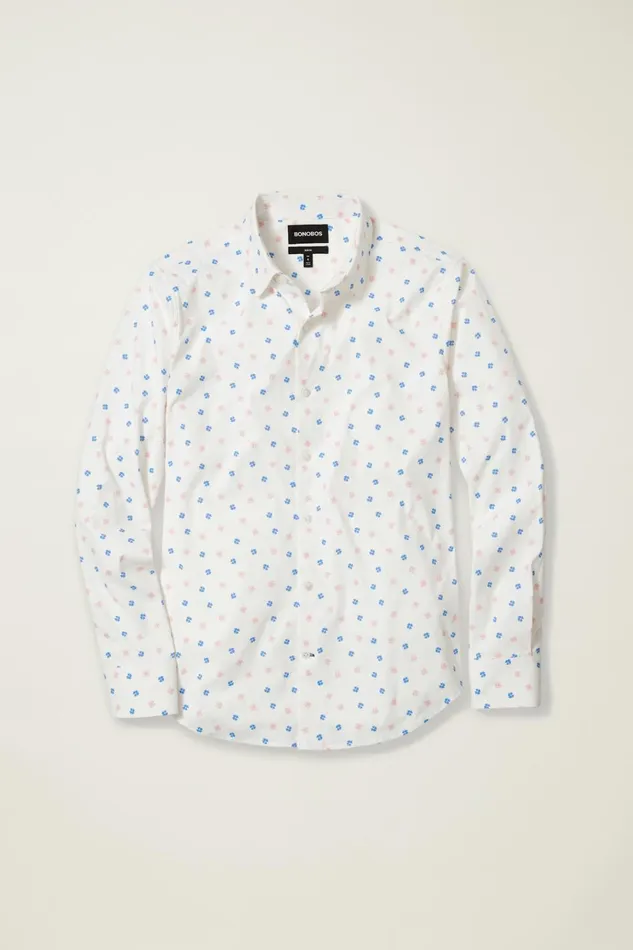 Men Business Casual Shirts Bonobos Tech Button Down Shirt Cornflower Blue Rose Floral
