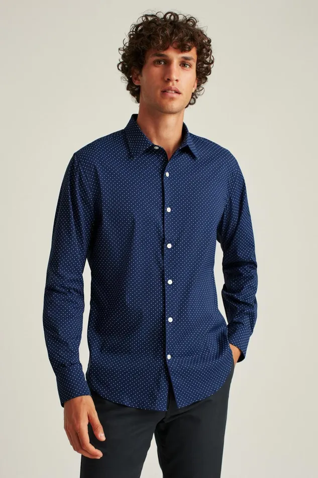 Men Business Casual Shirts Bonobos Tech Button Down Shirt Deep Blue Bay Dot
