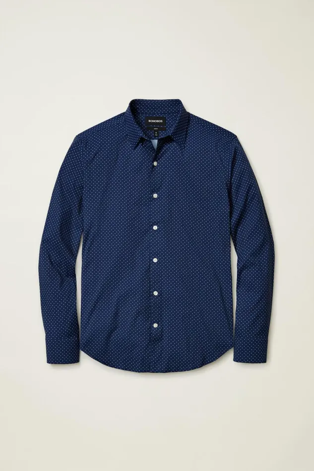 Men Business Casual Shirts Bonobos Tech Button Down Shirt Deep Blue Bay Dot