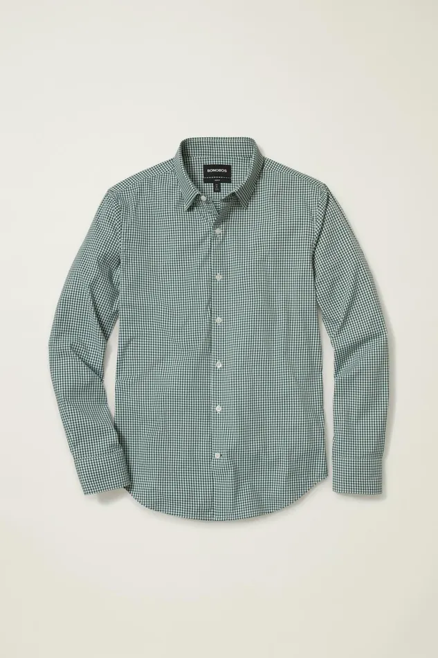 Men Business Casual Shirts Bonobos Tech Button Down Shirt Green Hughes Check