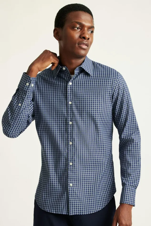 Men Business Casual Shirts Bonobos Tech Button Down Shirt Navy Blackstone Plaid